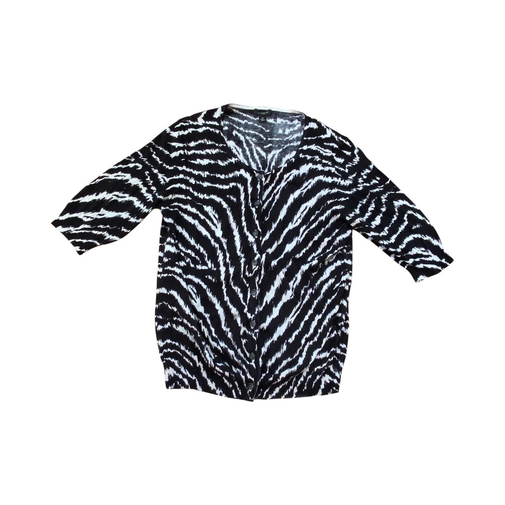 Ann Taylor Zebra Print Button Front 3/4 Sleeve Cardigan Medium